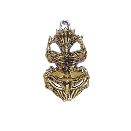 DreamKraft Wall Hanging Metal Face Mask Nazar Battu Evil Eye Protector, Wall Mounted Nazar Suraksha Kawach, Evil Eye Hanging for Home & Office Entrance (Golden - 16.5 x 3 x 9.5 cm)