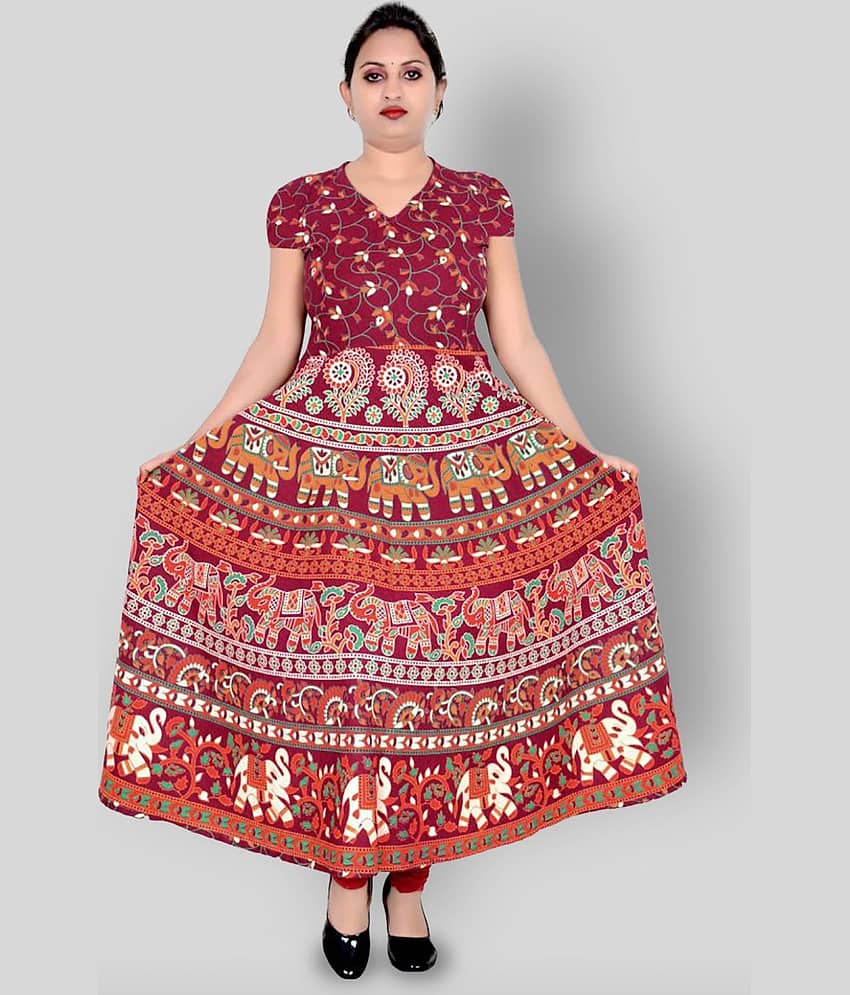 Sttoffa Women Cotton Printed Ethnic Dress ( Maroon )