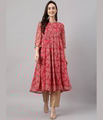 Janasya - Pink Chiffon Women's flared Kurti ( Pack of 1 )