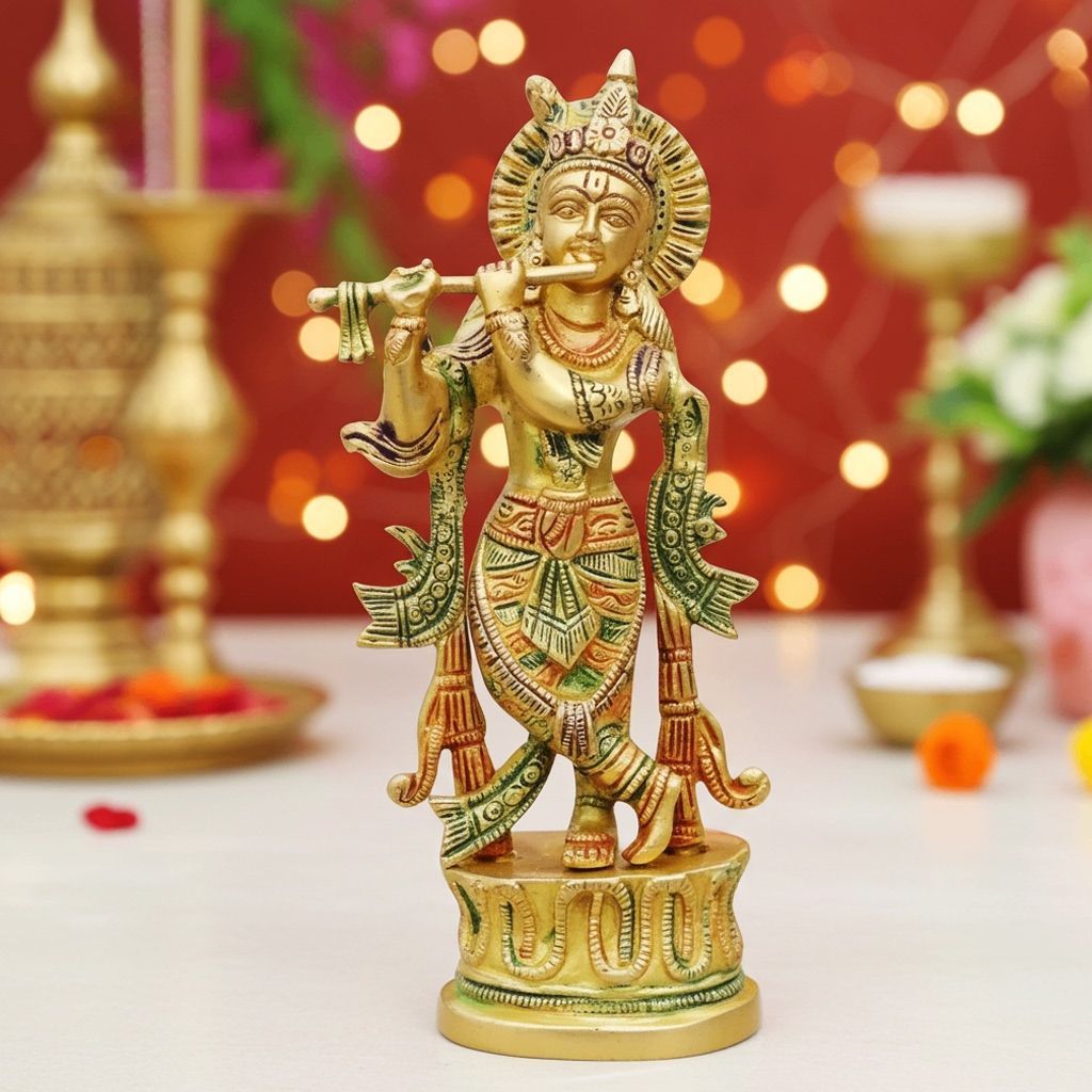 Brass Krishna Colour Statue (BSMAS938 B)