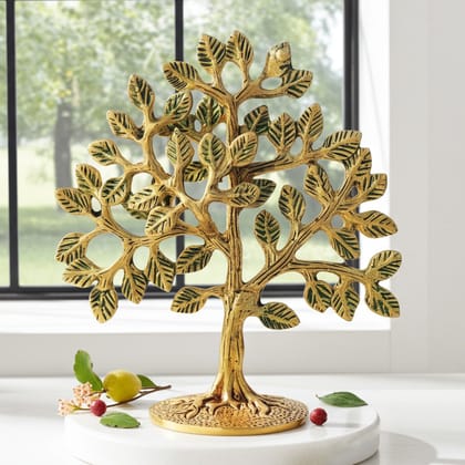 Brass Decorative Tree Table Showpiece - Handcrafted Metal Art, Height : 6.5 Inch (BSMAS1295 C)