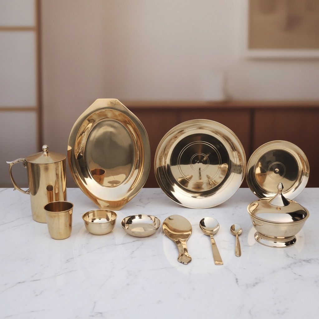 Puer Bronze, Kansa Dinner Set With Multiple Items (BCMAS153 A)