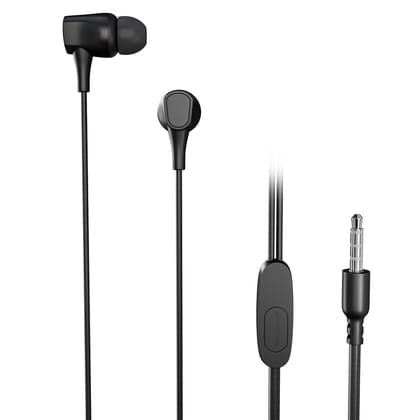 Digimate Jackbeat Wired Earphones with 3.5mm Jack, Tangle-Free Cable & In-Line Mic (DG-HF-1002, Black)
