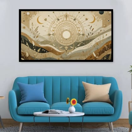 Luminary Celestial Navigator – Astral Mandala Museum-Quality Cotton Canvas Art for Meditation Room Décor | Frame Size (127 X 69 Cm) | Frame Type (Black) | 5-Year Warranty