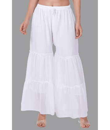 Aadrika - White Georgette Wide leg Women's Ruffled Palazzos ( Pack of 1 )