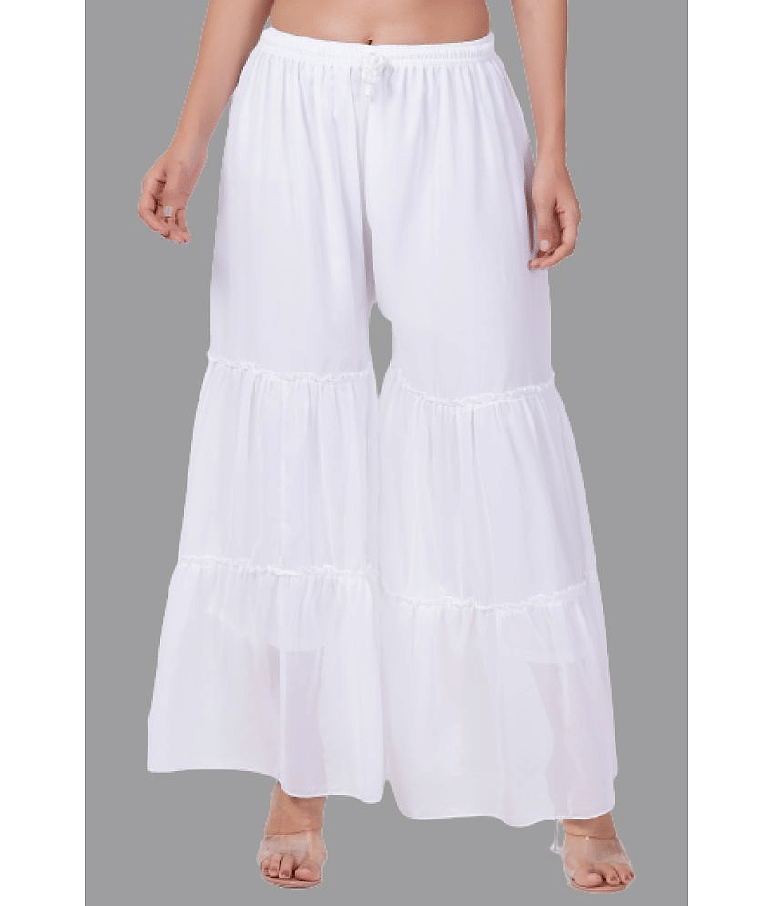 Aadrika - White Georgette Wide leg Women's Ruffled Palazzos ( Pack of 1 )