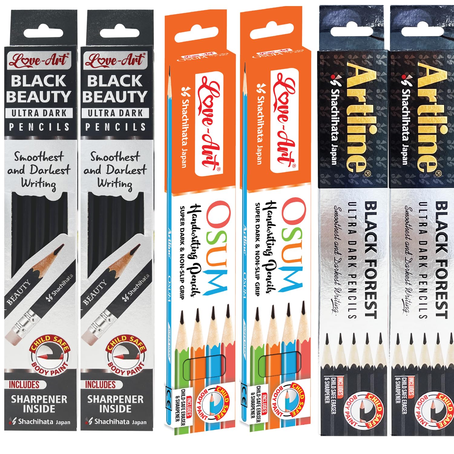 Artline Combo Pencils | Blackbeauty Pencil Pack of 10 X 2 | Osum Triangular Pencil Pack of 10 X 2 | Black Forest Ultra Dark Pencil Pack of 10 X 2