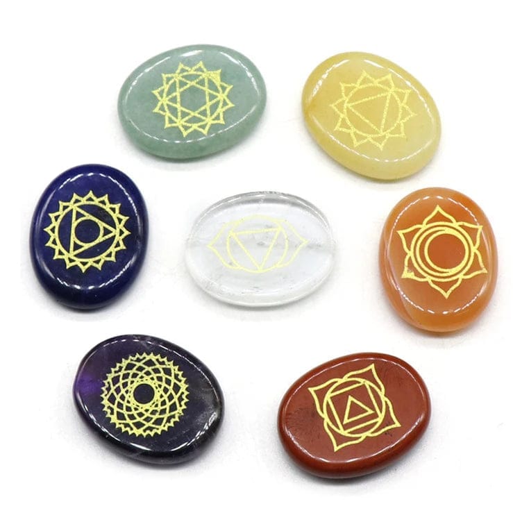 Wholesale 7 Chakra Oval Shape Natural Raw Crystal Stone Set Jewelry With Flannelette Bags For Meditation Energy Gifts