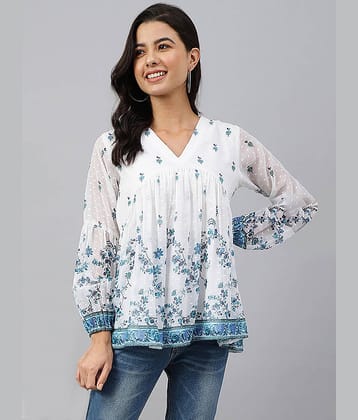 Janasya Women's Georgette A-Line Top ( White )