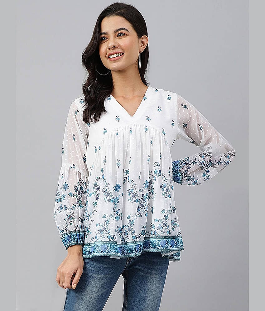 Janasya Women's Georgette A-Line Top ( White )