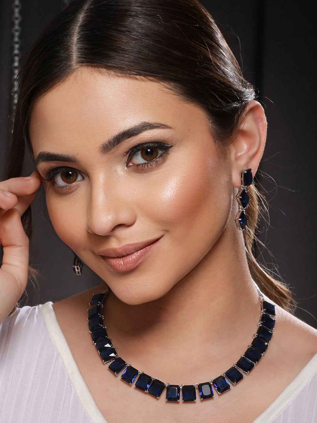 Silver Plated Blue CZ studded Minimal Jewellery Set
