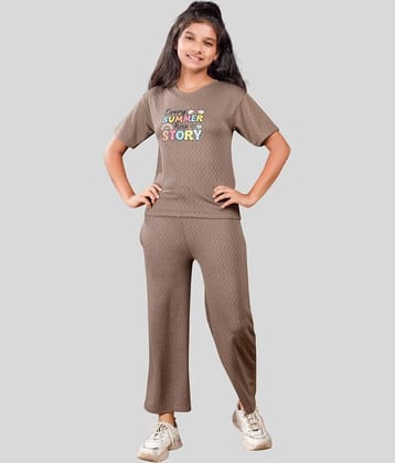Little Funky Pack of 1 Girls Cotton Blend T-shirt & Pants ( Brown )