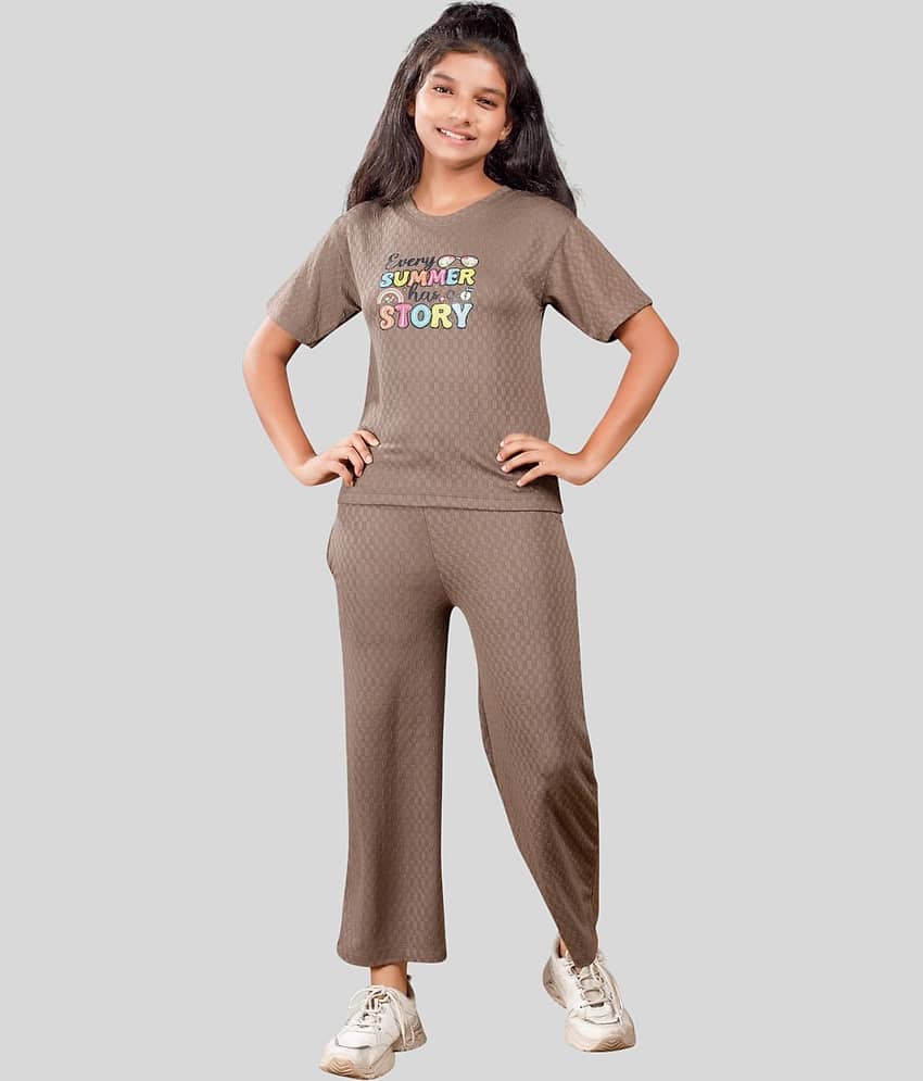 Little Funky Pack of 1 Girls Cotton Blend T-shirt & Pants ( Brown )