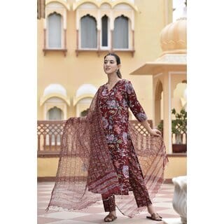 Elara Brown Rayon Dupatta Kotachex Kurta Set For Women