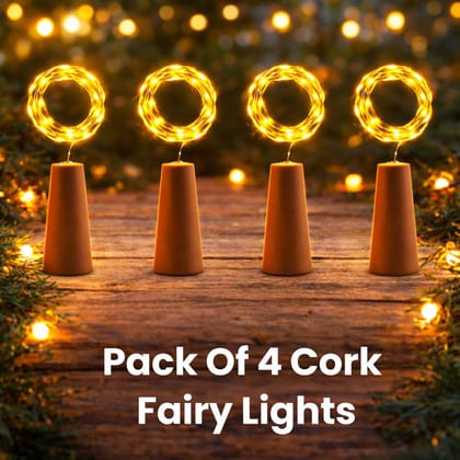 SPARKWORLD Pack of 4 Bottle Cork LED Fairy Lights | Warm White Copper Wire String Lights for Decoration, DIY Bottles & Gifting | Size: 2 m