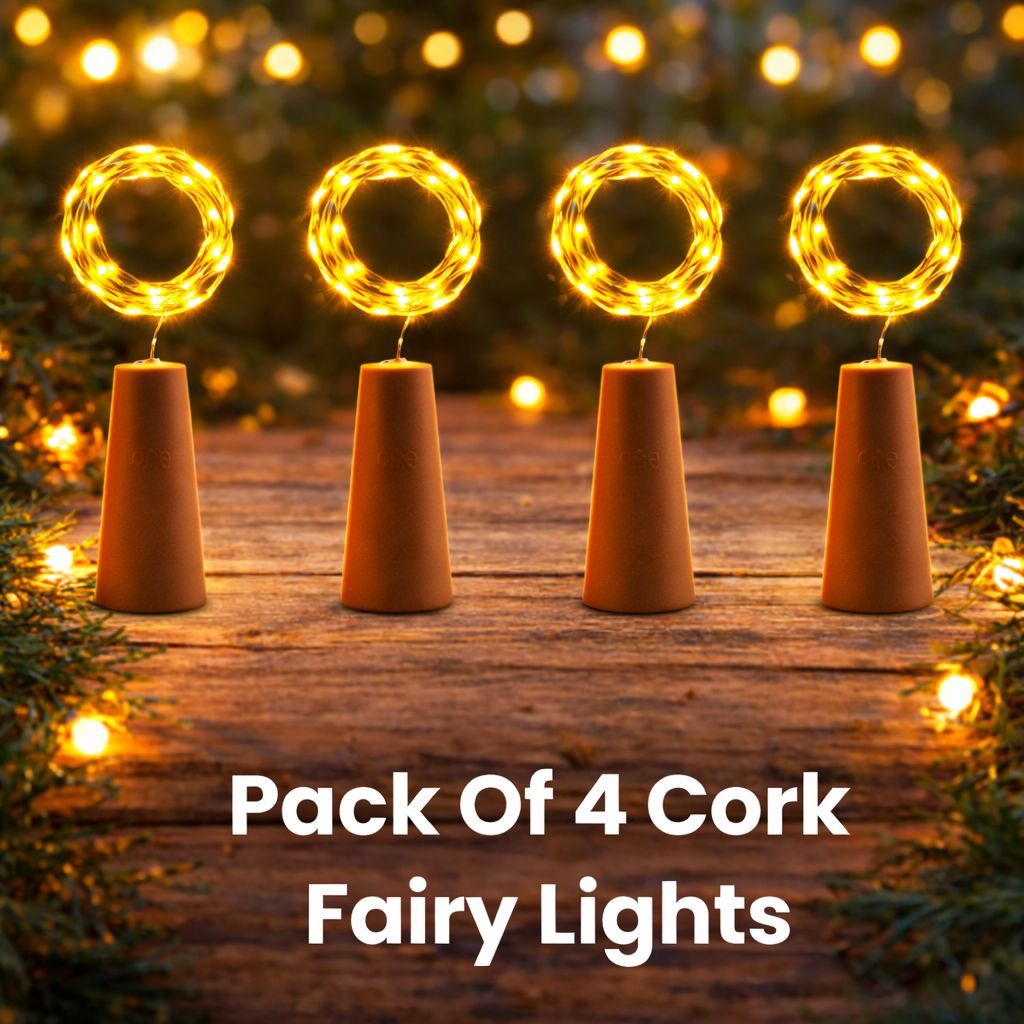 SPARKWORLD Pack of 4 Bottle Cork LED Fairy Lights | Warm White Copper Wire String Lights for Decoration, DIY Bottles & Gifting | Size: 2 m
