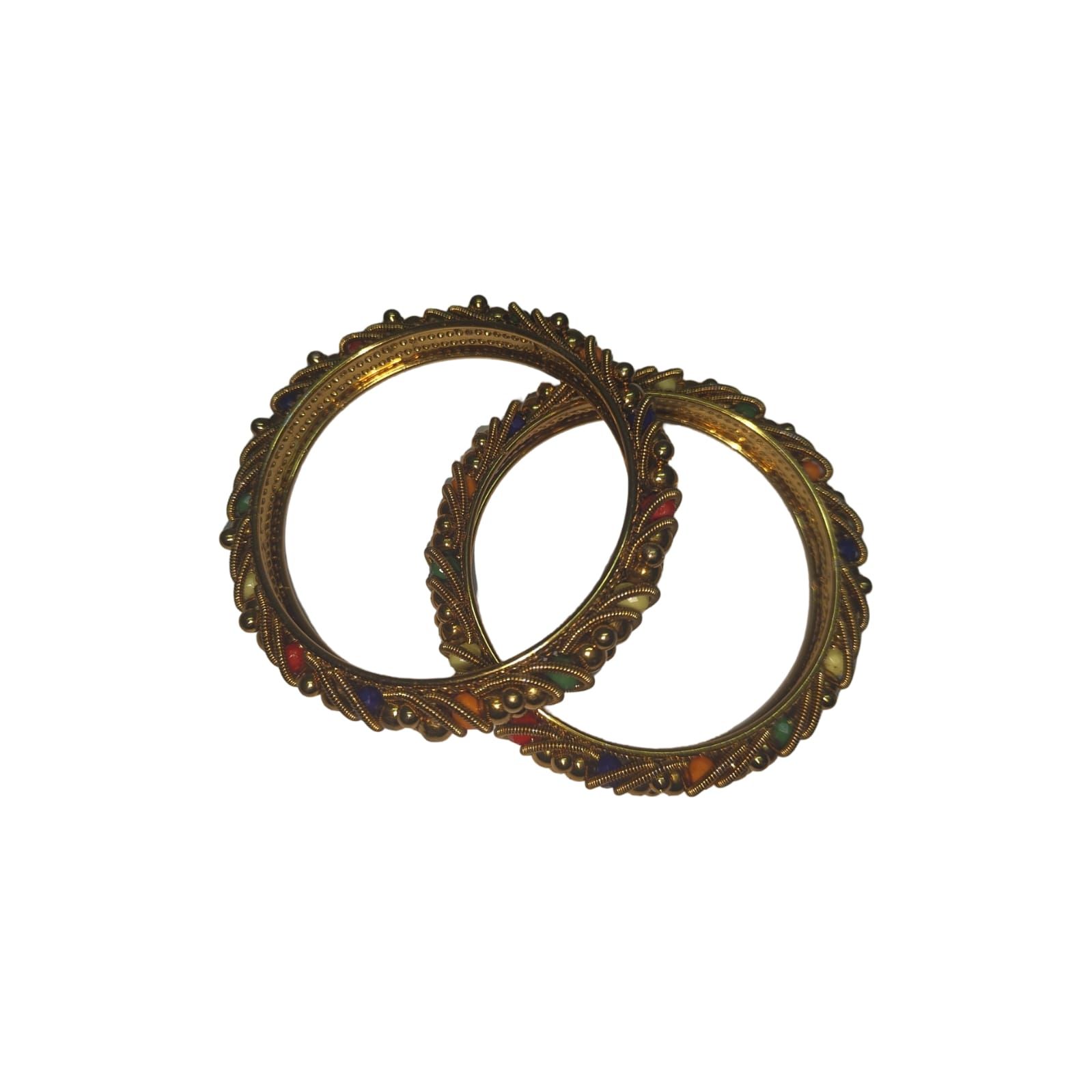 "Exquisite Golden Bangle Set with Multicolor Beads - Perfect for Traditional Occasions"