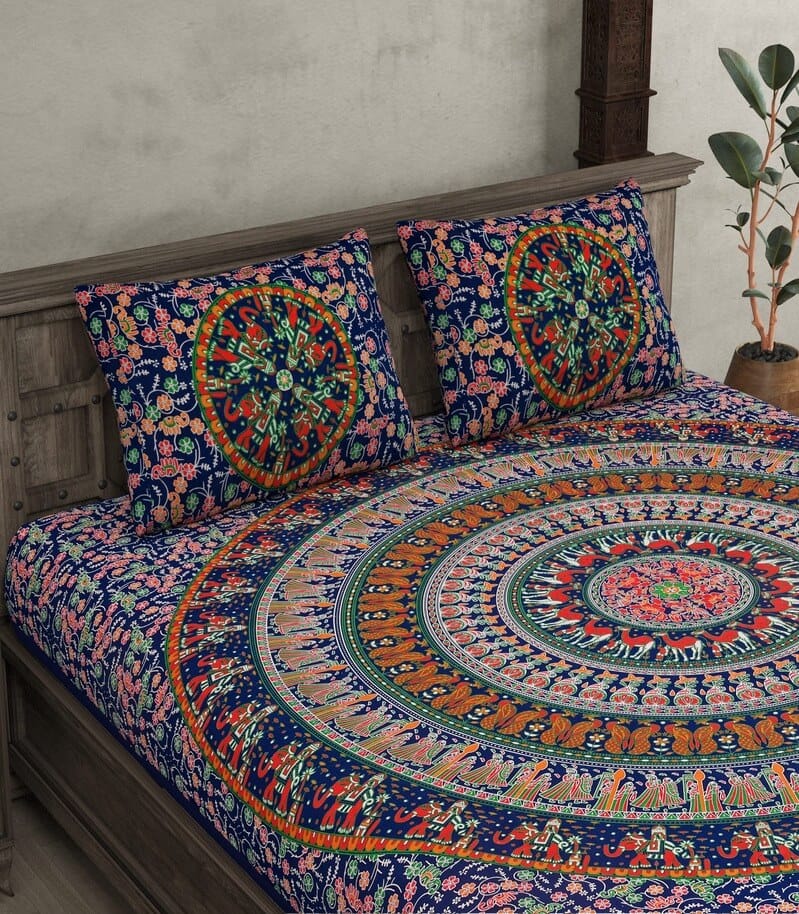 Traditional Sanganeri Floral Cotton Bedsheet