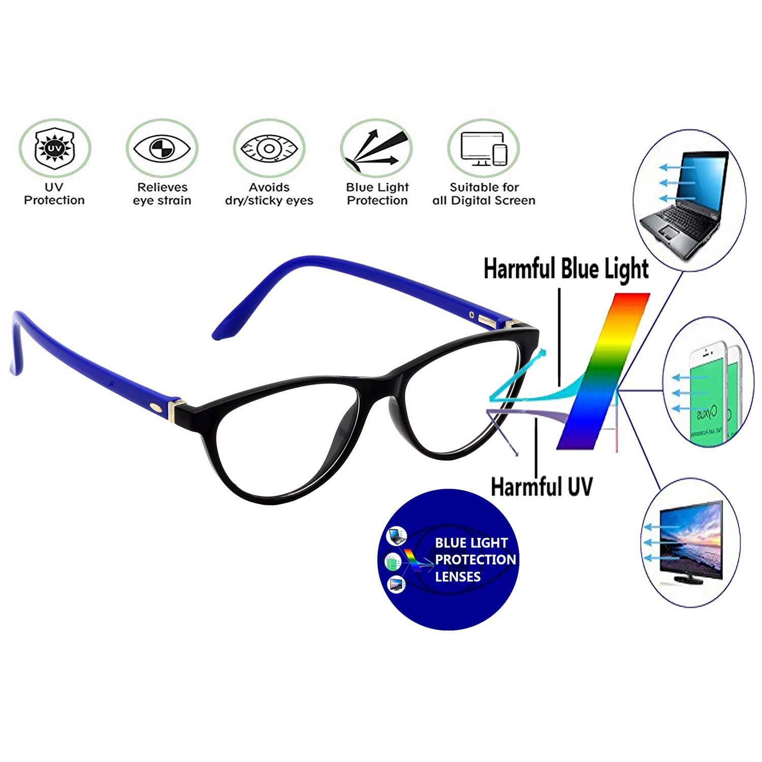 Hrinkar Zero Power Computer Glasses for Eye Protection with Blue Cut for Men & Women | Blue and Black | HBCT-FRM-BK-BU-13