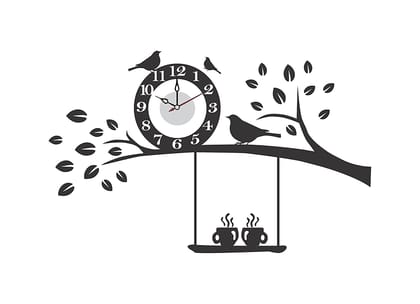 DreamKraft Black Tree and Birds Wall Clock PVC Vinly Wall Stickers (Multicolor, 55 cm X 87 cm)
