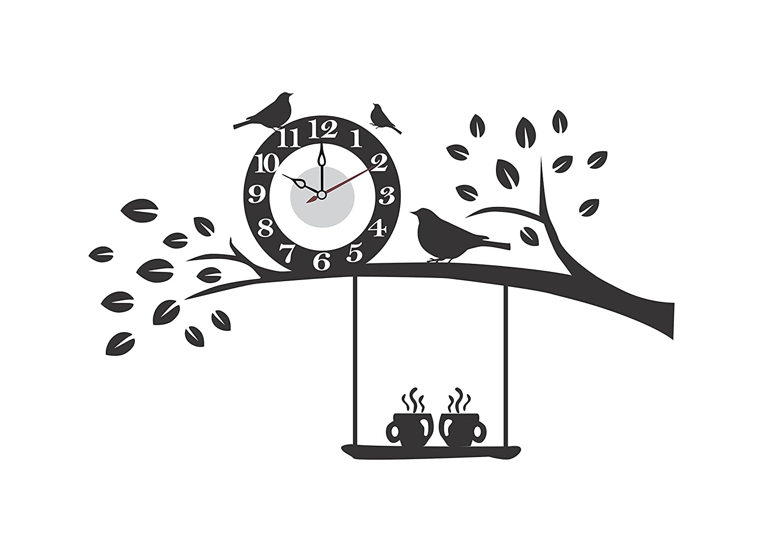 DreamKraft Black Tree and Birds Wall Clock PVC Vinly Wall Stickers (Multicolor, 55 cm X 87 cm)