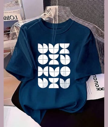 AUSK Women Cotton Blend Printed Loose Round Neck T-Shirt ( Teal )