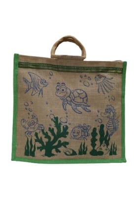 PALAK SAXENA Jute Bag for Shopping - Printed Jute Bag | Eco Friendly Bags for Shopping - Cute & Quirky Collection (Tortoise, Fish - Green) PALAK SAXENA Jute Bag for Shopping - Printed Jute Bag | Eco Friendly Bags for Shopping - Cute & Quirky Collection (Tortoise, Fish - Green)
