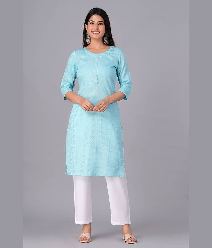 Doriya Cotton Blend Printed Kurti With Palazzo Women's Stitched Salwar Suit - Blue ( Pack of 1 )