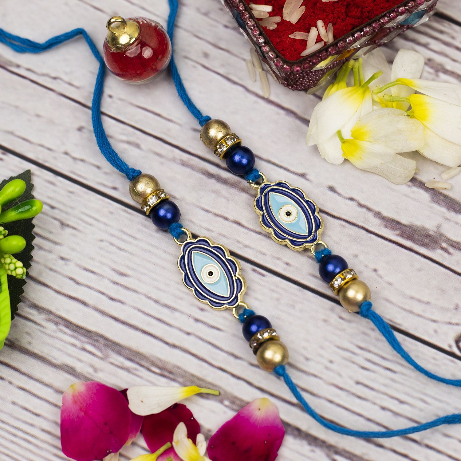 Craftlayout Blue Evil Eye  Set Of 2 Handmade Thread Designer Rakhi For Brother