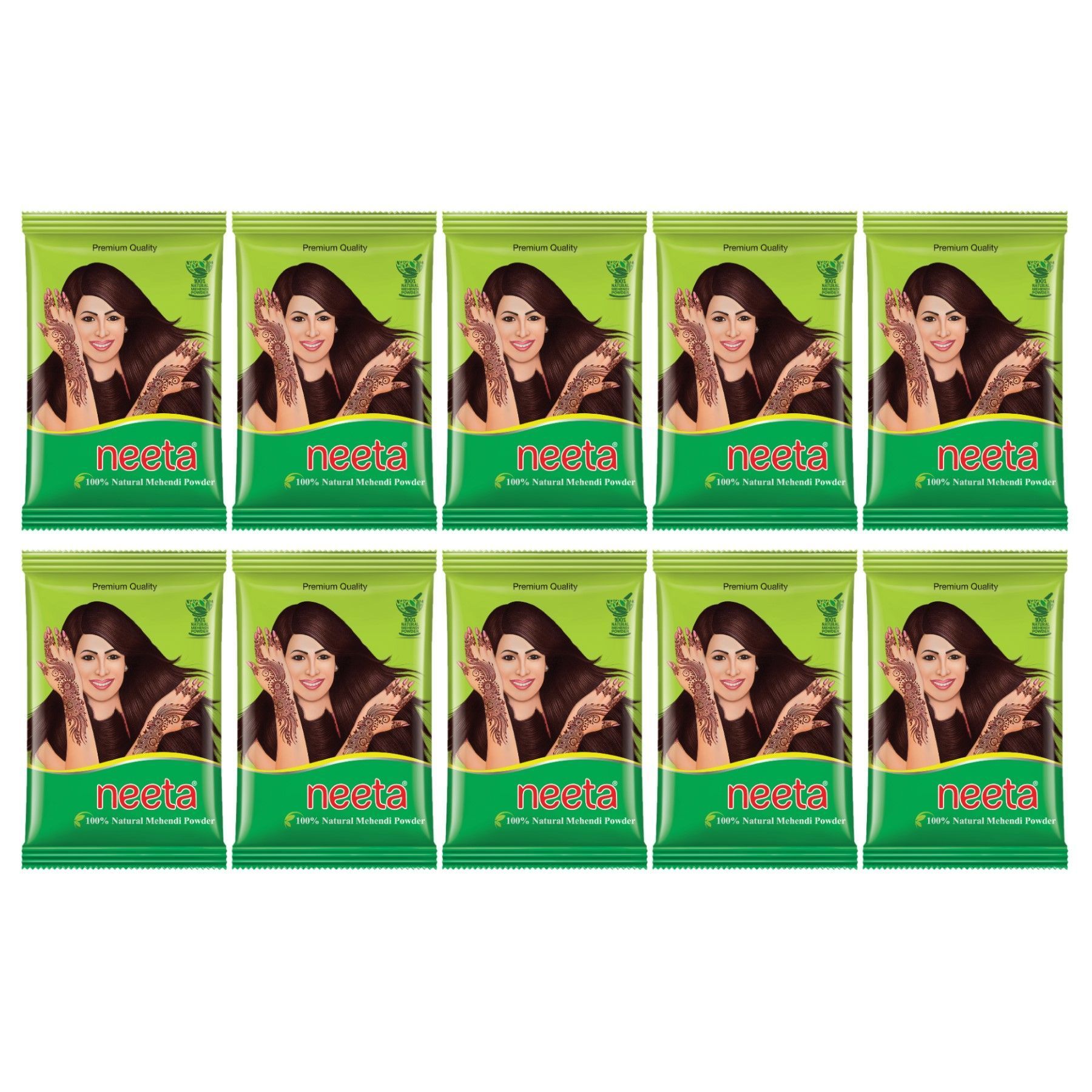 Neeta Mehendi Powder 40g Pack of 10, 100% Natural Henna Mehandi Powder for Hair, Hand & Feet