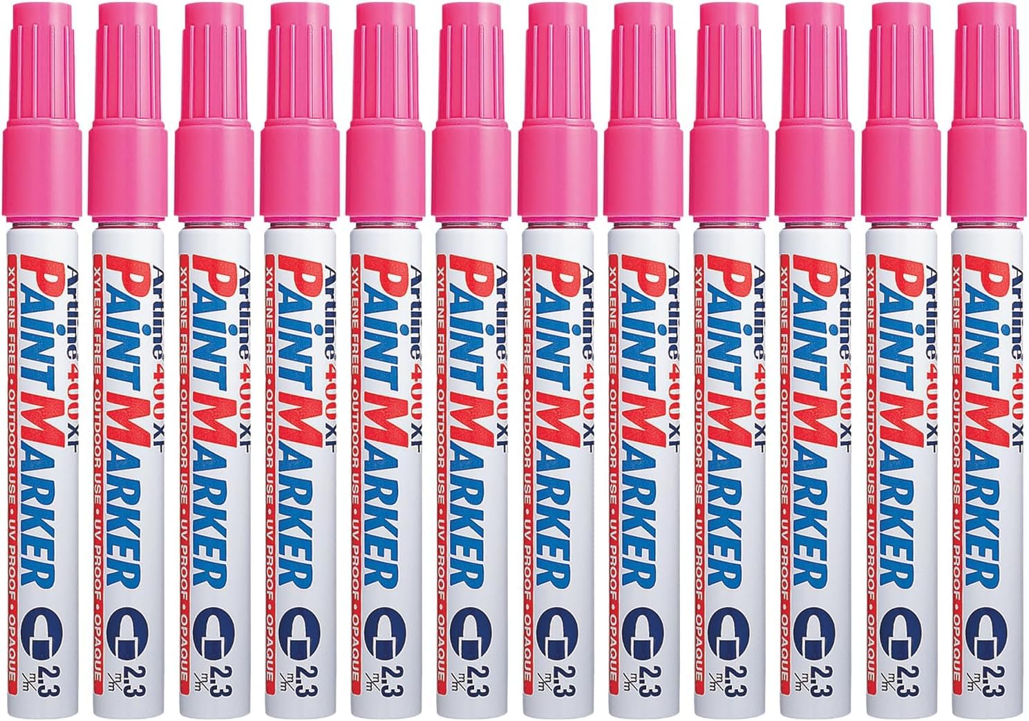 Artline 400XF Paint Markers for Wood, Plastic, and Canvas, The Ideal Waterproof Marker for Indoor/Outdoor Applications, Opaque Permanent Markers with 2.3 mm Bullet Tip, Pink, Pack of 10