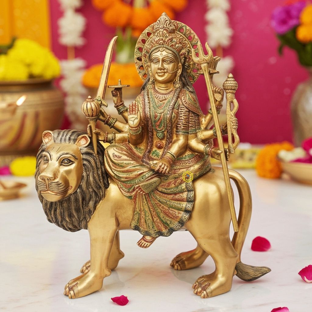 Brass Durga Ji Handcrafted Idol - Traditional Brass Home Decor, Height : 22.5 Inch (BSMAS1217 A)