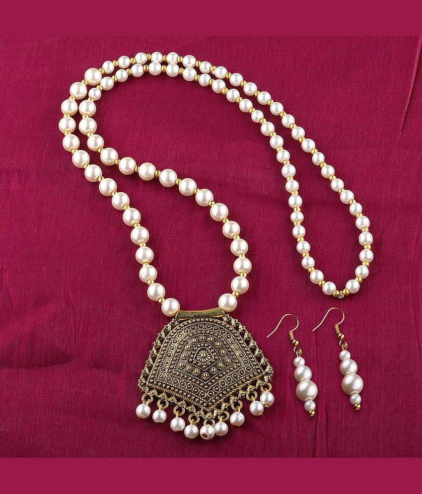 Silver Shine Pearls Golden Contemporary Contemporary/Fashion Antique Necklaces Set