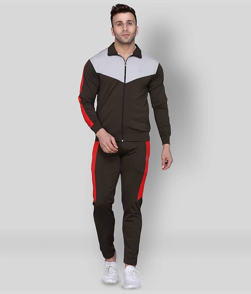PRAUME - Brown Polyester Slim Fit Colorblock Men's Sports Tracksuit ( Pack of 1 )