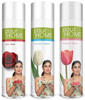 POUR HOME Red Rose , Fusion & Flora Room Freshener 220ML Each(Pack of 3)