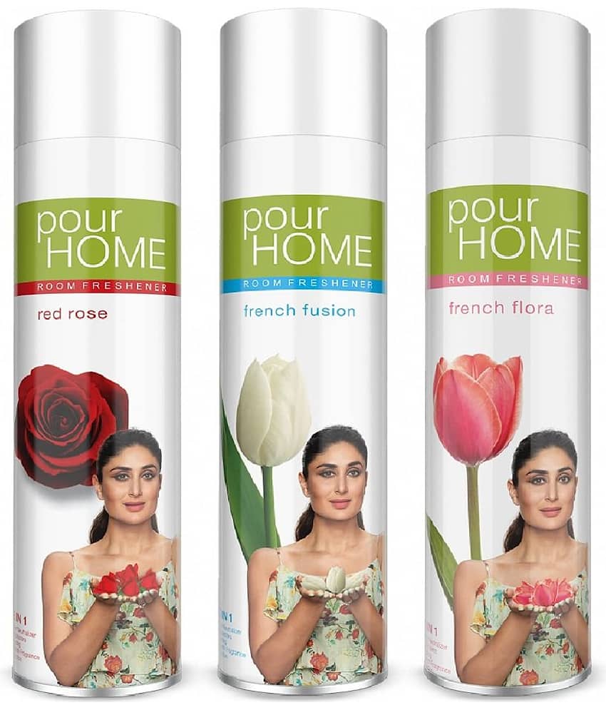 POUR HOME Red Rose , Fusion & Flora Room Freshener 220ML Each(Pack of 3)