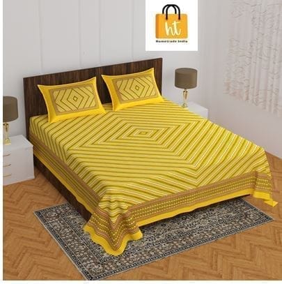 The Bedsheet Adda Standard Queen Size Pure Cotton Jaipuri Printed Economic Double Bedsheet with Two Pillow Covers- ARTICLE-1041