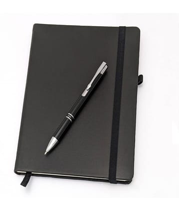 UJJi Metal Pen with Notebook Set in PU Leather with Elastic Closure and Pen Loop