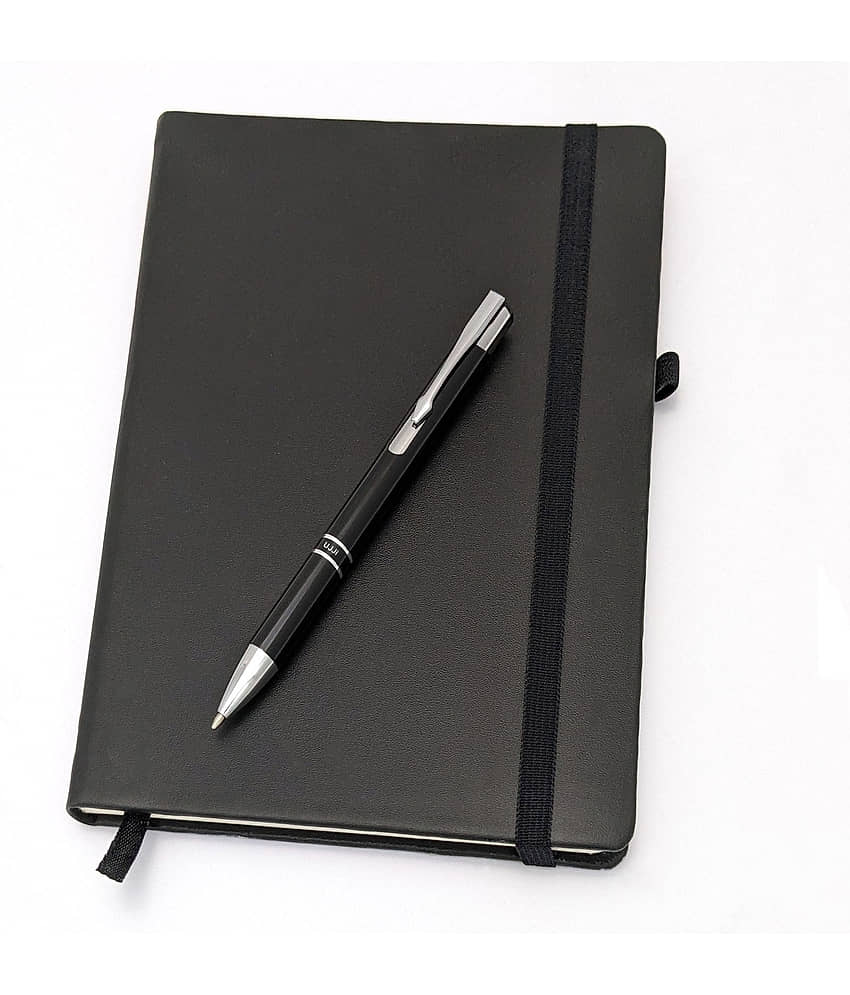 UJJi Metal Pen with Notebook Set in PU Leather with Elastic Closure and Pen Loop