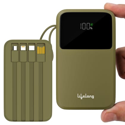 Lifelong Electronics 20000mAh 22.5W Fast Charging Power Bank | 3 Inputs (1 Built-in USB A Cable + 1 C + 1 Lightning Port) & 6 Outputs (3 Built-in Cables + 1 C + 2 A Port) | Small Pocket Size Powerbank Lifelong Electronics 20000mAh 22.5W Fast Charging Pow