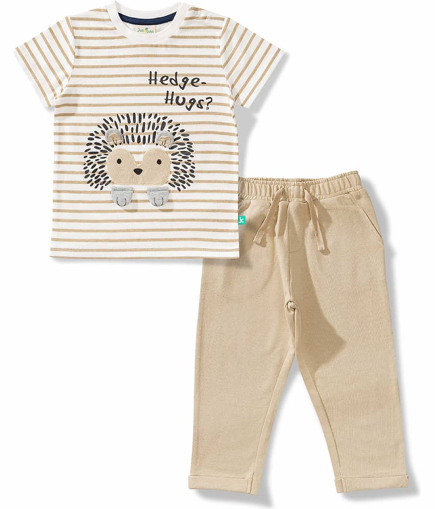 Juscubs Pack of 1 Baby Boys Cotton T-Shirt & Trouser ( Off White )