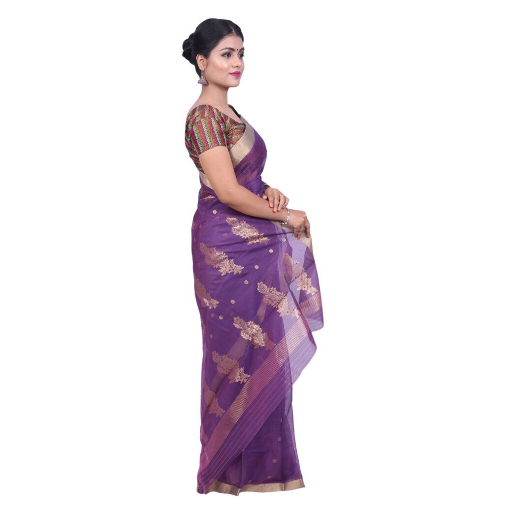 HANDLOOM CHANDERI SAREE- MERCERISED(COTTON+SILK MIX) WITH BLOUSE (SKU - 1SC105080621 SAREE- 69)