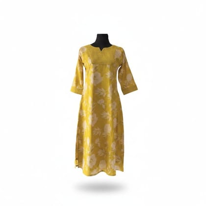 Women's Yellow Floral Printed Cotton Kurti