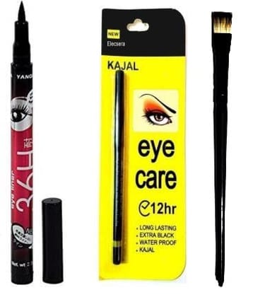 Elecsera Eye Care Kajal with Sketch 36hr Pen Eyeliner with Glitter Brush (3 Items in the set)