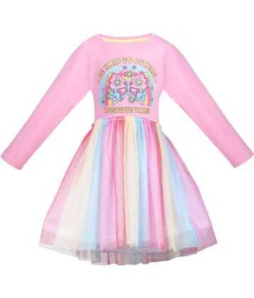 Cherry Tree Cotton Blend Fit And Flare Dress For Girls ( Pack of 1 , Pink )