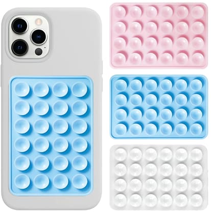 THYNOX Phone Holder Suction Phone Case (Pack of 3) Anti-Slip Silicone Back Cover, Multipurpose Hands-Free Sticky Pads for Phone Adhesive Mount for Selfies Videos Mirror (Lt. Blue, Lt. Pink, White) THYNOX Phone Holder Suction Phone Case (Pack of 3) Anti-S