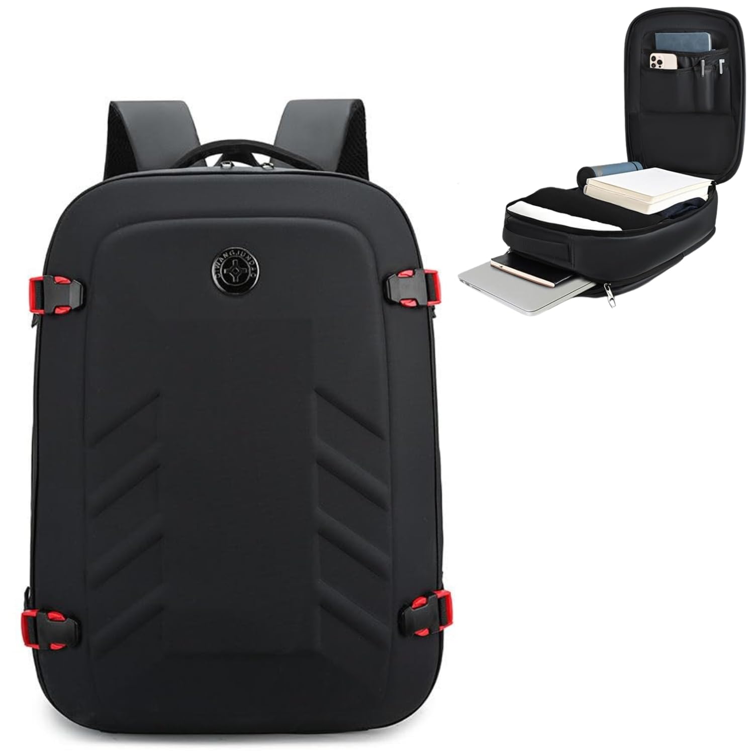 Handcuffs Vegan Leather Anti Theft Casual Laptop Backpack with 15.6 Inch Laptop Pocket (Black-Full)