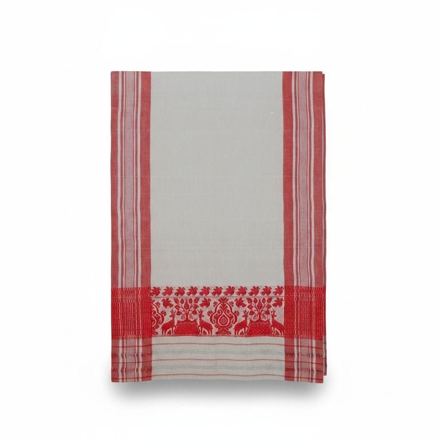 Traditional Assamese Gamosa with Red Motif