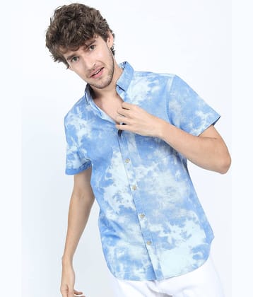 Highlander 100% Cotton Slim Fit Printed Half Sleeves Men's Casual Shirt - Blue ( Pack of 1 )