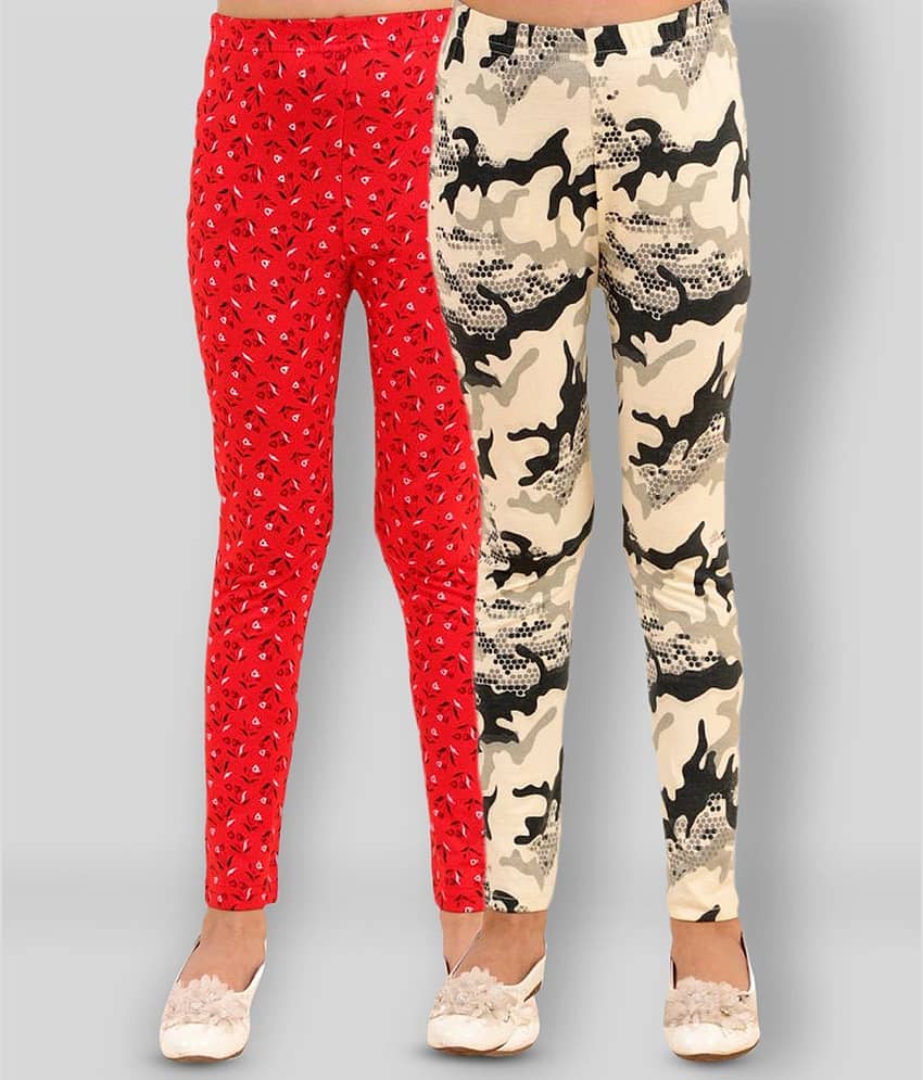 Kids Cave Pack of 2 Girls Cotton Blend Leggings ( Red )